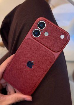Leather Textured Module Logo iPhone 16 - Red 43283 фото