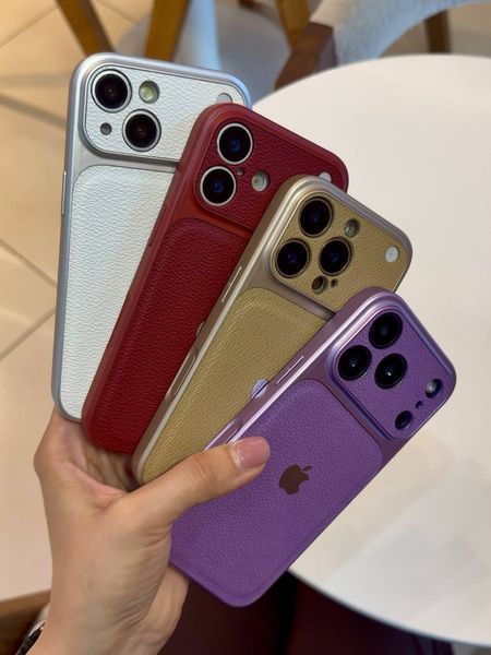 Leather Textured Module Logo iPhone 16 Pro - Gold 43285 фото